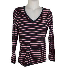 Lauren Ralph Lauren Active Womens Tee Shirt Small Long Sleeve V Neck Pink Stripe